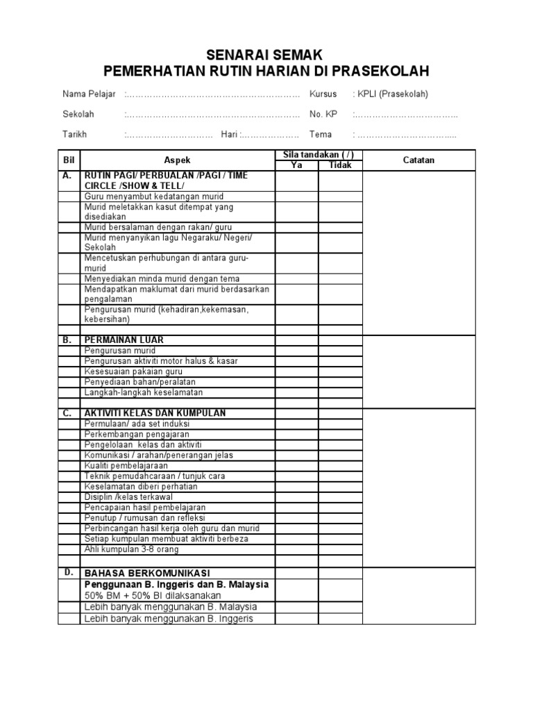 24+ Senarai Semak Contoh Rekod Pentaksiran Prasekolah Gif | senaraivlogs