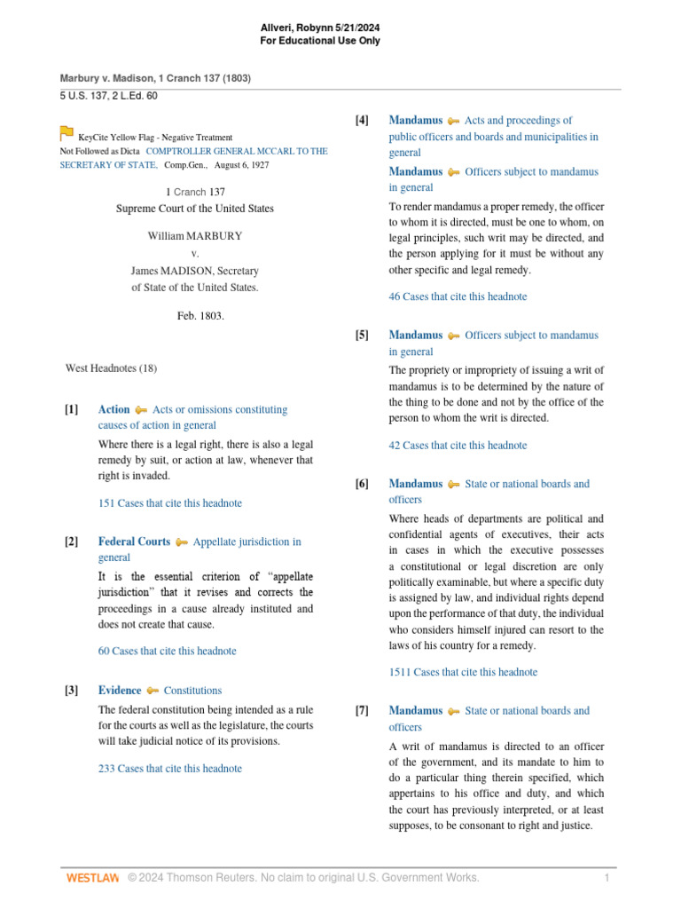 2-Marbury V Madison | PDF | Marbury V. Madison | Mandamus