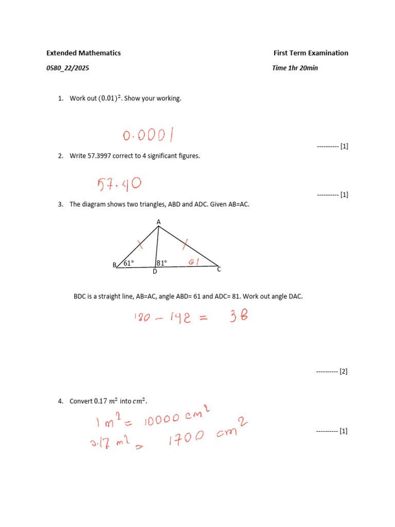Extended Mathematics - First Term Examination | PDF | Area | Euclidean ...