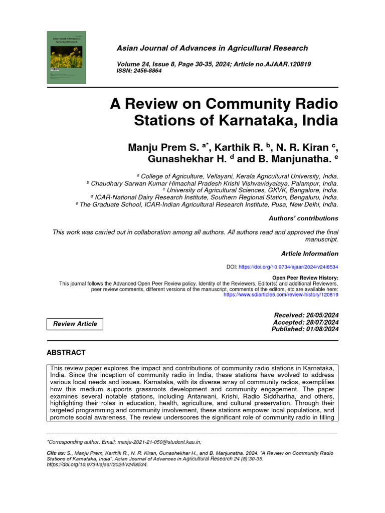 A Review On Community Radio Stations of Karnataka, India | PDF ...