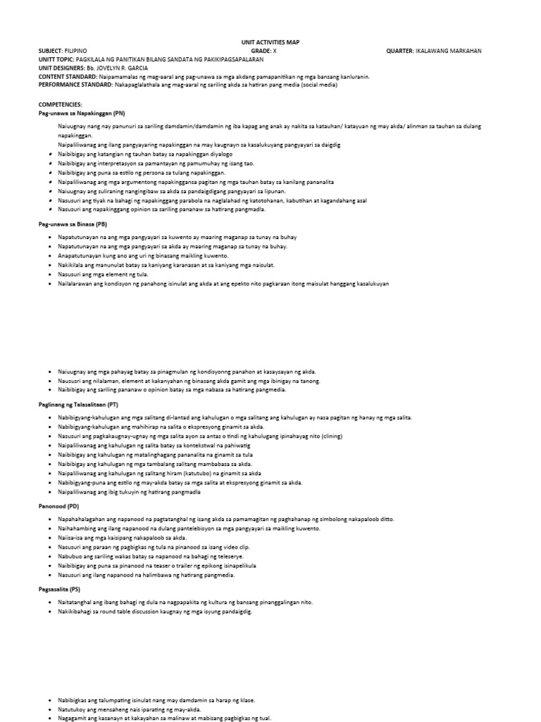 Unit Activities Map 2 Grade X | PDF