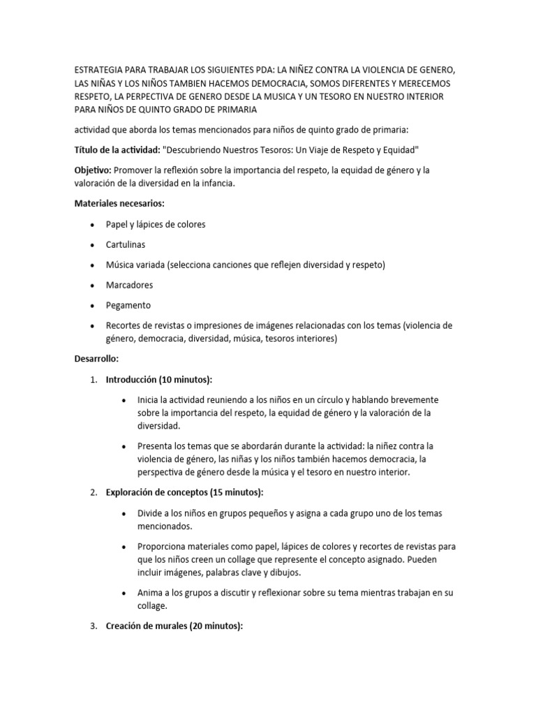 Estrategia de Respeto y Equidad Infantil | PDF