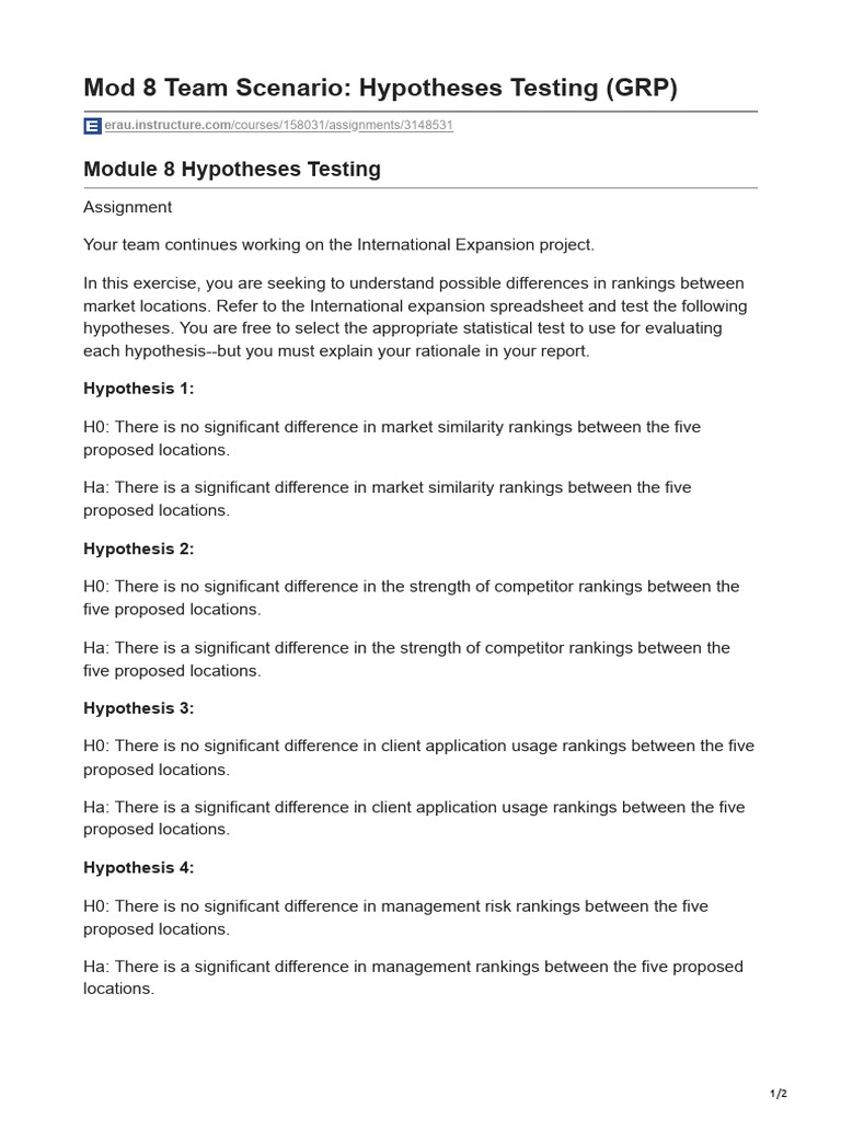 Mod 8 Team Scenario Hypotheses Testing GRP | PDF | Hypothesis ...
