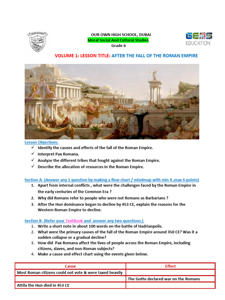 Notes Volume 1 Lesson 1 Fall of The Roman Empire NB Work | PDF | Roman ...