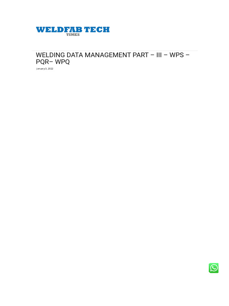 WELDING DATA MANAGEMENT PART - III - WPS - PQR - WPQ - Weld Fab Tech ...