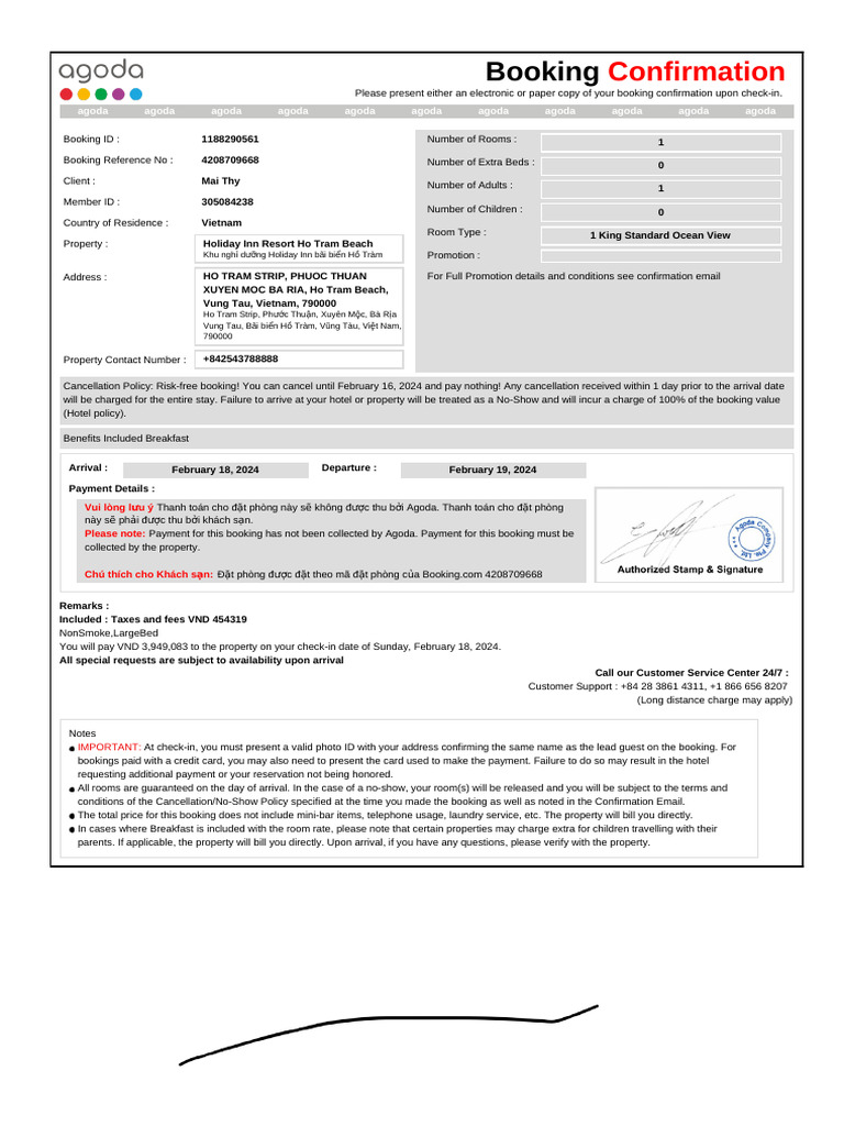 Confirmation For Booking ID 11882905611 | PDF | Payments