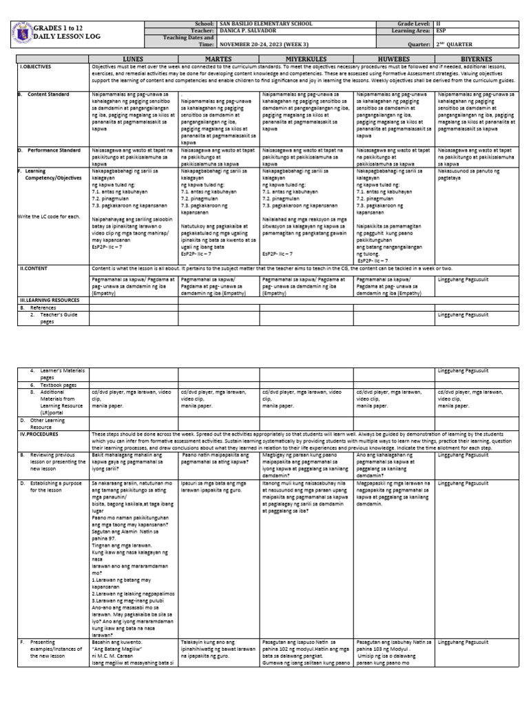 DLL - Esp 2 - Q2 - W3 | PDF