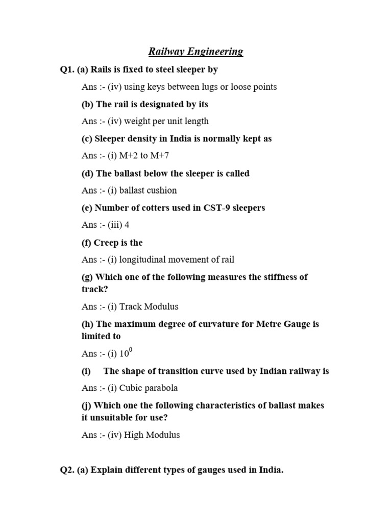 Railway Pyq Silent Queen013 Pdf Track Gauge Friction