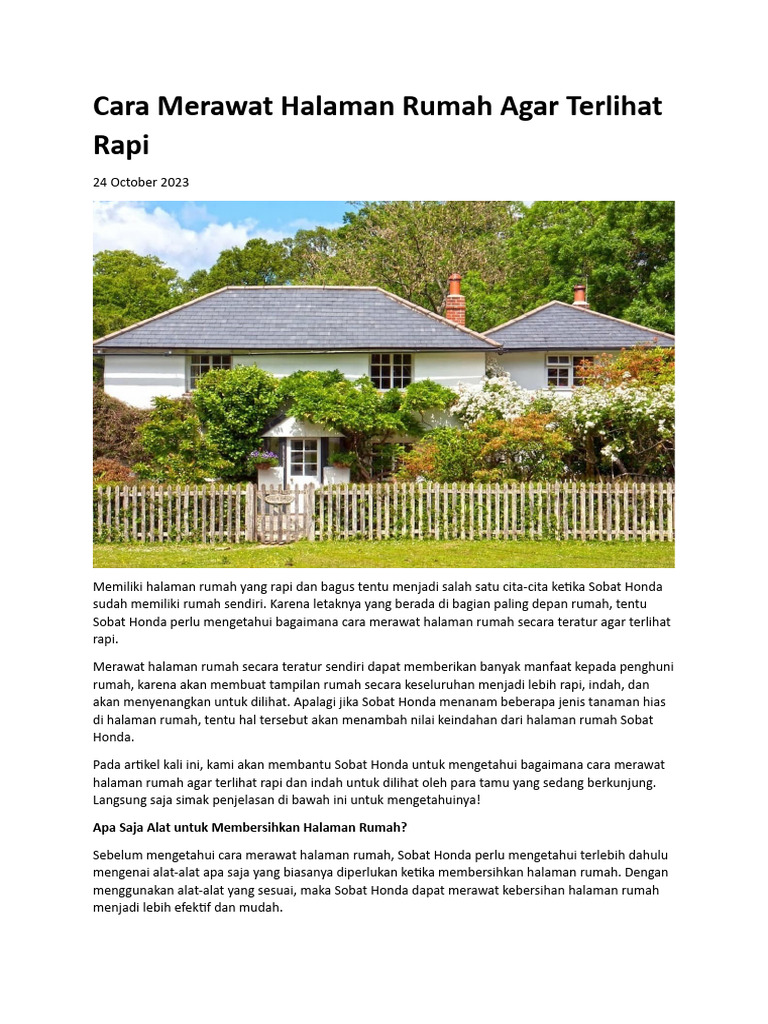 Cara Merawat Halaman Rumah Agar Terlihat Rapi | PDF