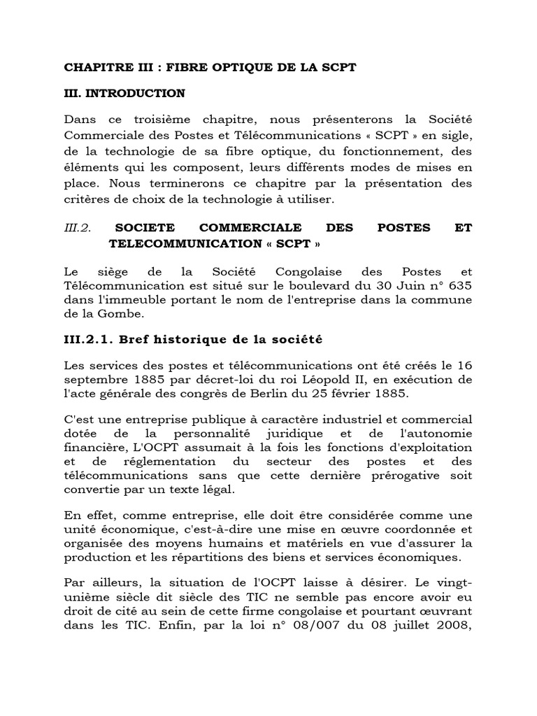 Fibre Optique de la SCPT à Kinshasa | PDF | Fibre optique ...
