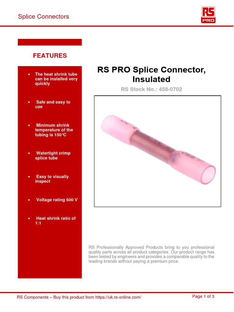RS PRO Insulated Splice Connectors | PDF | Electrical Connector ...