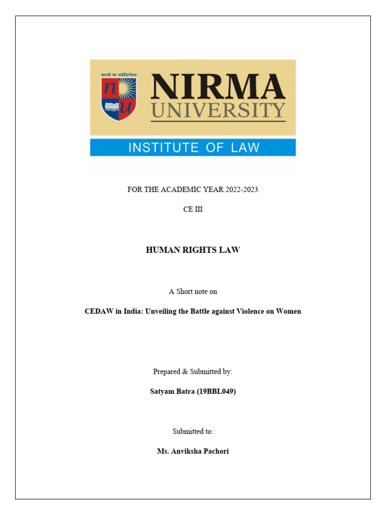 19bbl049 - Human Rights Law | PDF | Violence Against Women | Gender Studies