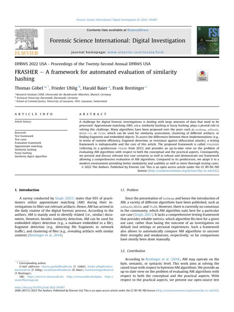 FRASHER - A Framework For Automated Eval - 2022 - Forensic Science ...