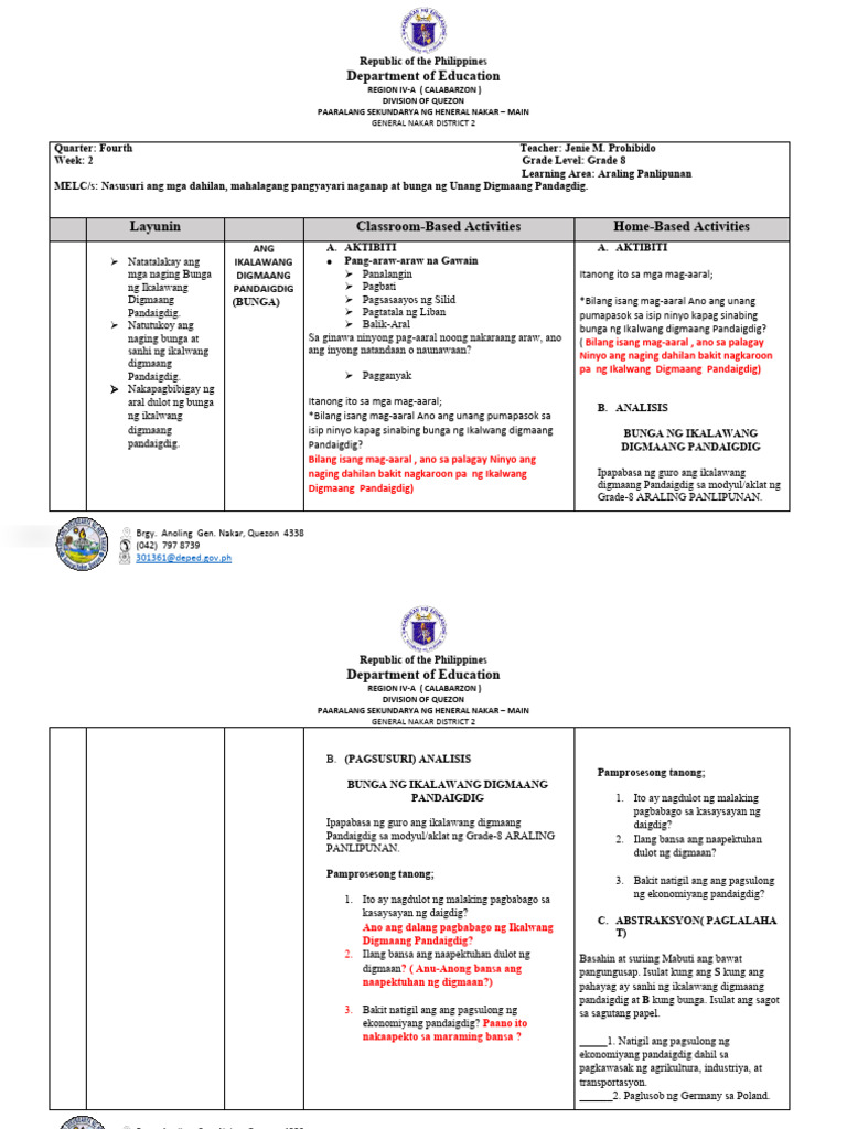 LP Home Based Activities 2 | PDF
