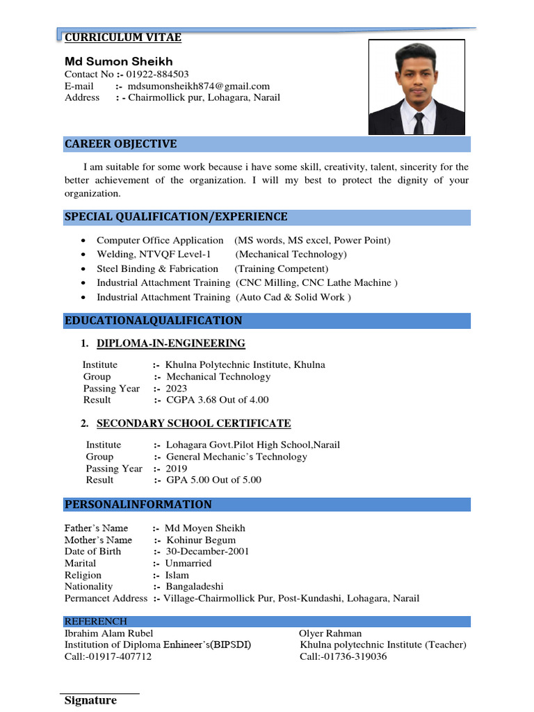 Md Sumon Sheikh CV - Mechanical Engineer | PDF