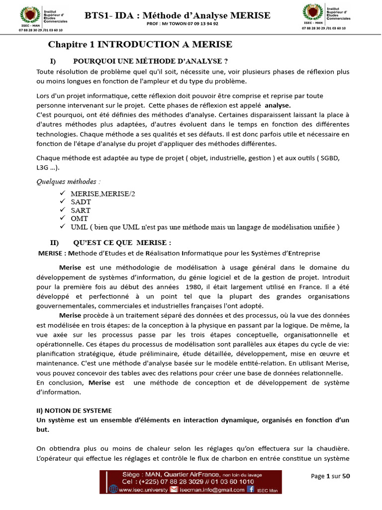 Introduction à la méthode MERISE | PDF | Informatique | Informatique