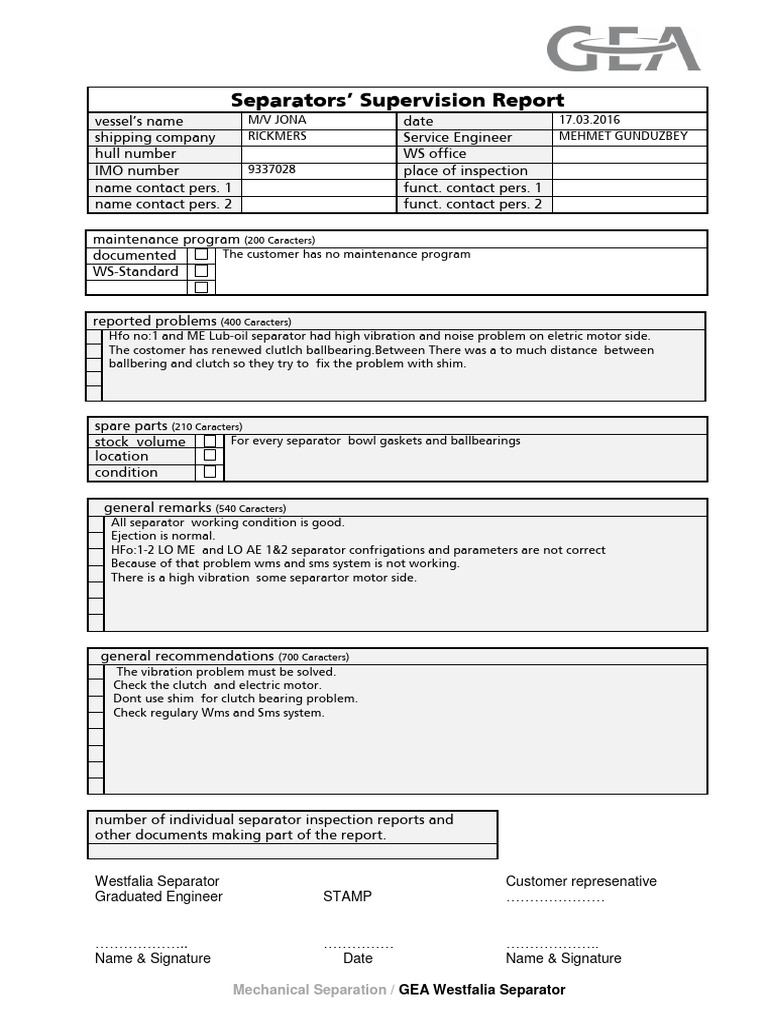 Separators' Supervision Report - OLD Version | PDF | Pump | Flow ...