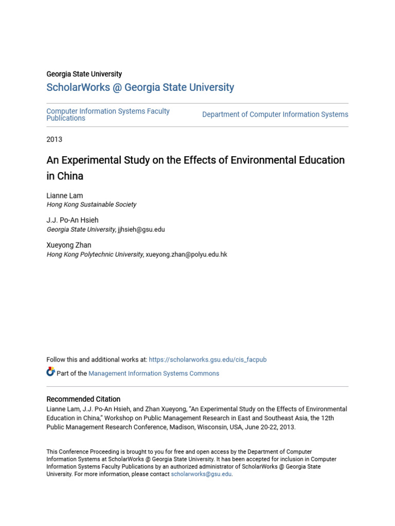 An Experimental Study On The Effects of Environmental Education | PDF ...