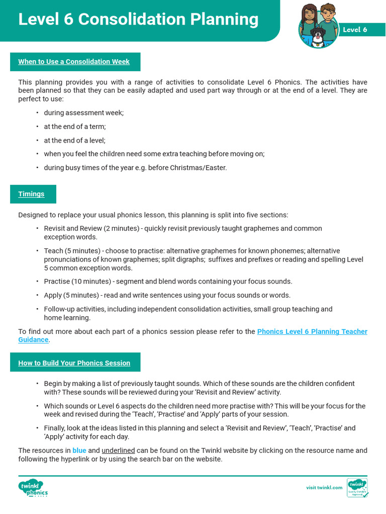 Level 6 Consolidation Weeks Planning - Ver - 1 | PDF | Phonics ...
