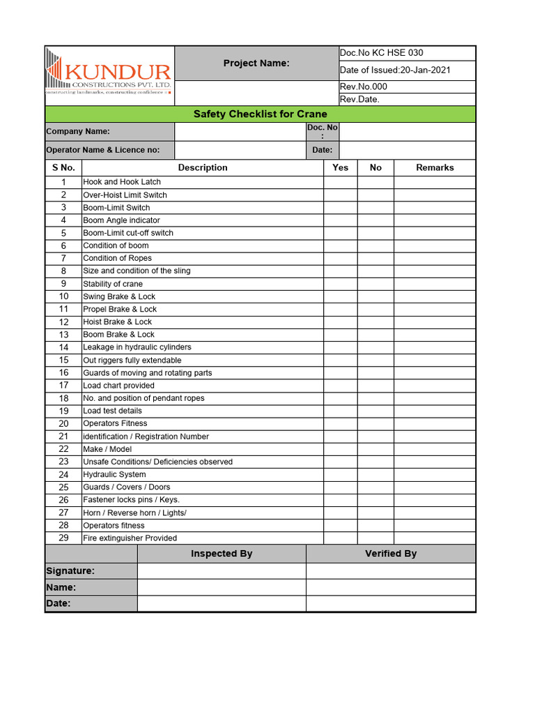 Crane Checklist | PDF | Technology & Engineering