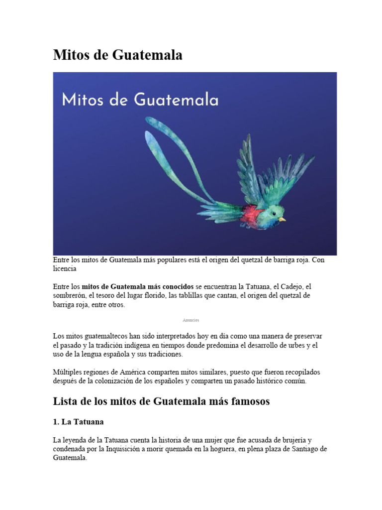 Mitos de Guatemala | PDF | Ciencias sociales | Historia