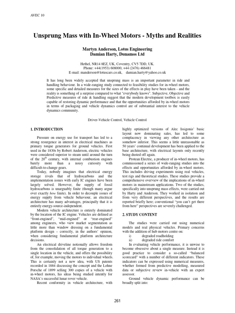In-Wheel Motors: Unsprung Mass Insights | PDF | Engines | Vehicles
