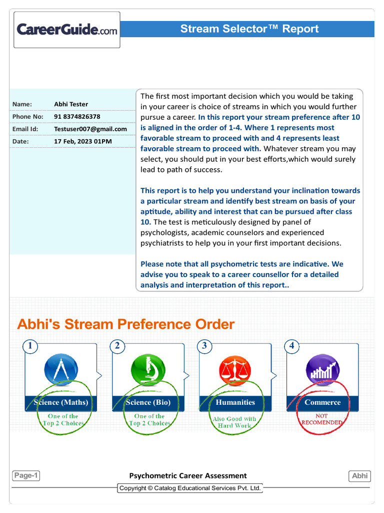 Stream Selector Sample Report 3 | PDF | Liberal Arts Education ...