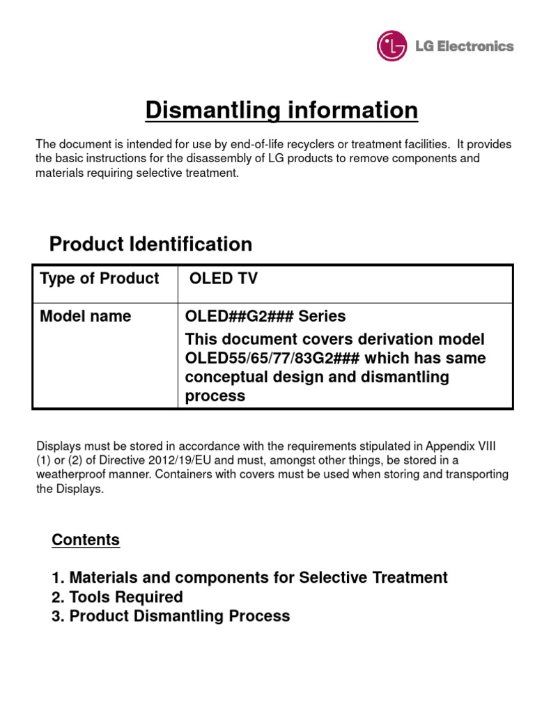 LG OLED G2 Series Dismantling Guide | PDF | Capacitor | Printed Circuit ...
