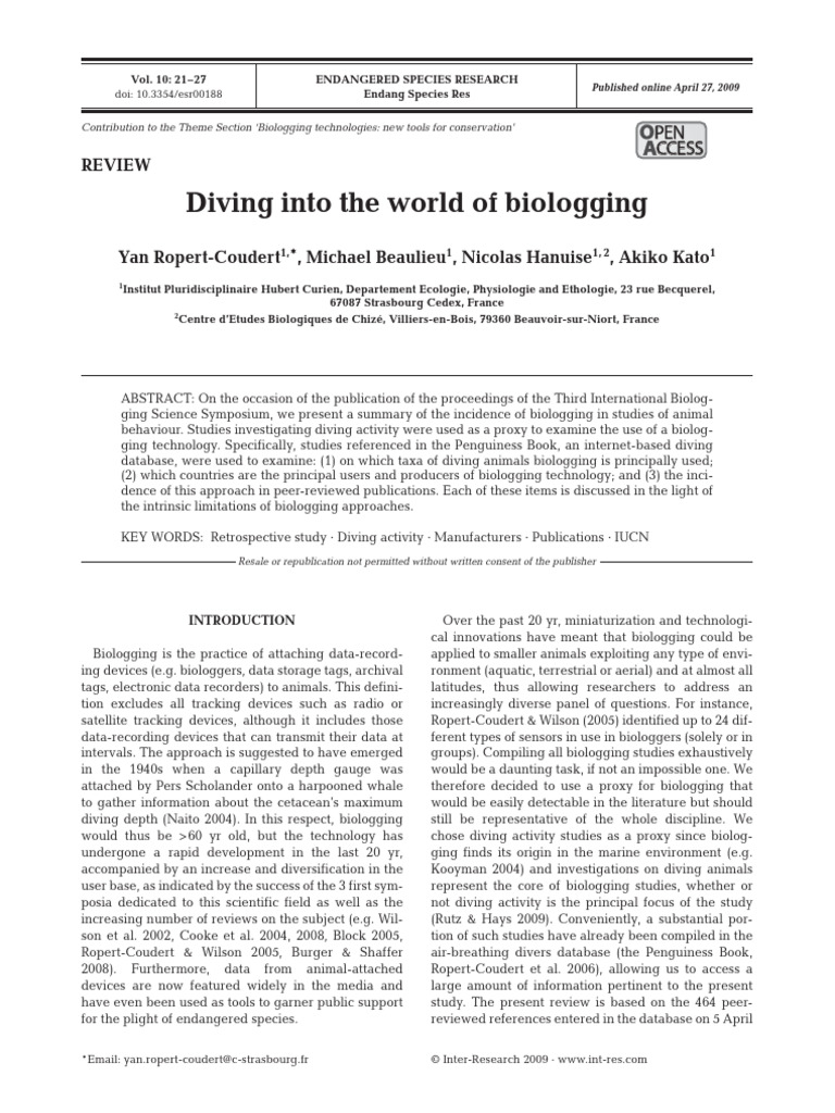 Biologging in Diving Species Research | PDF | Species | Whales