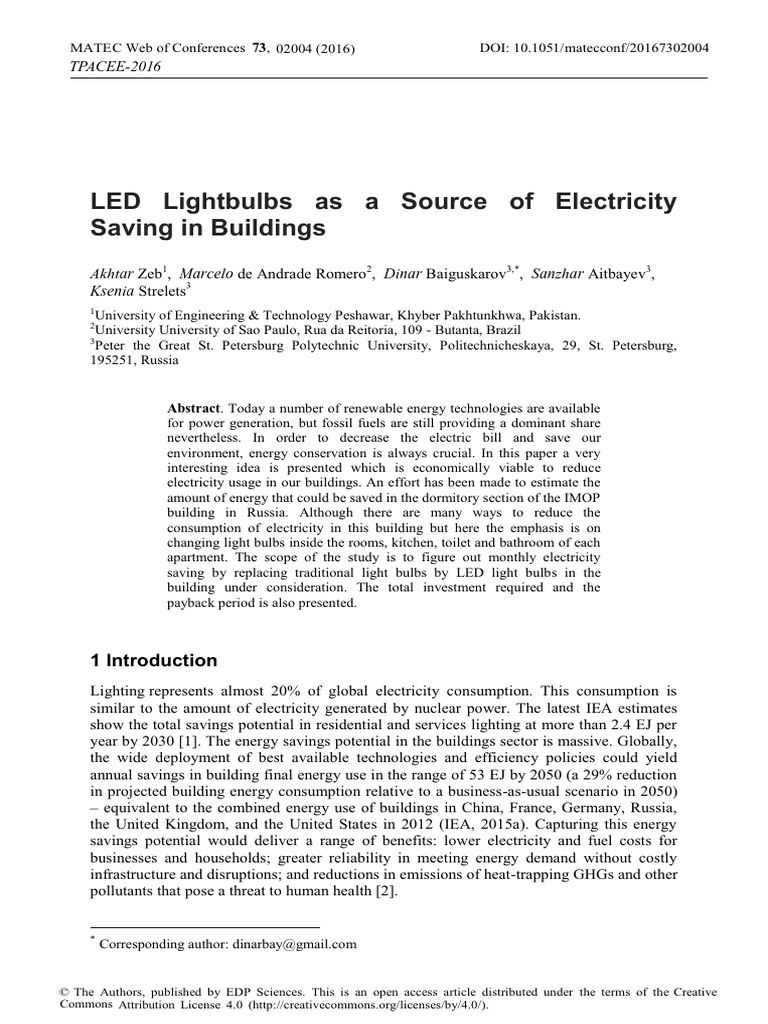 LED Bulb Energy Savings in Buildings | PDF | Compact Fluorescent Lamp ...