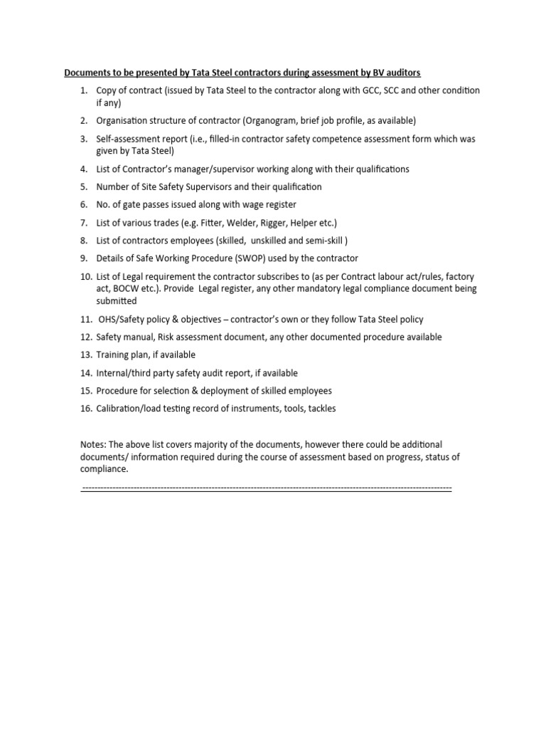 Documents Required For Evaluation | PDF