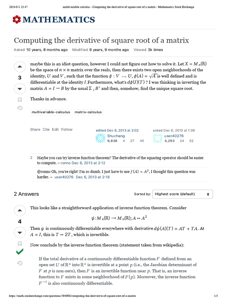Multivariable calculus computing the derivative of square root of a