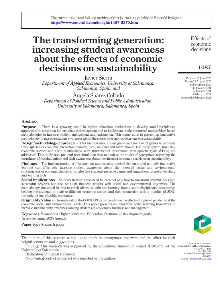 Enhancing Student Awareness of Sustainability | PDF | Learning ...