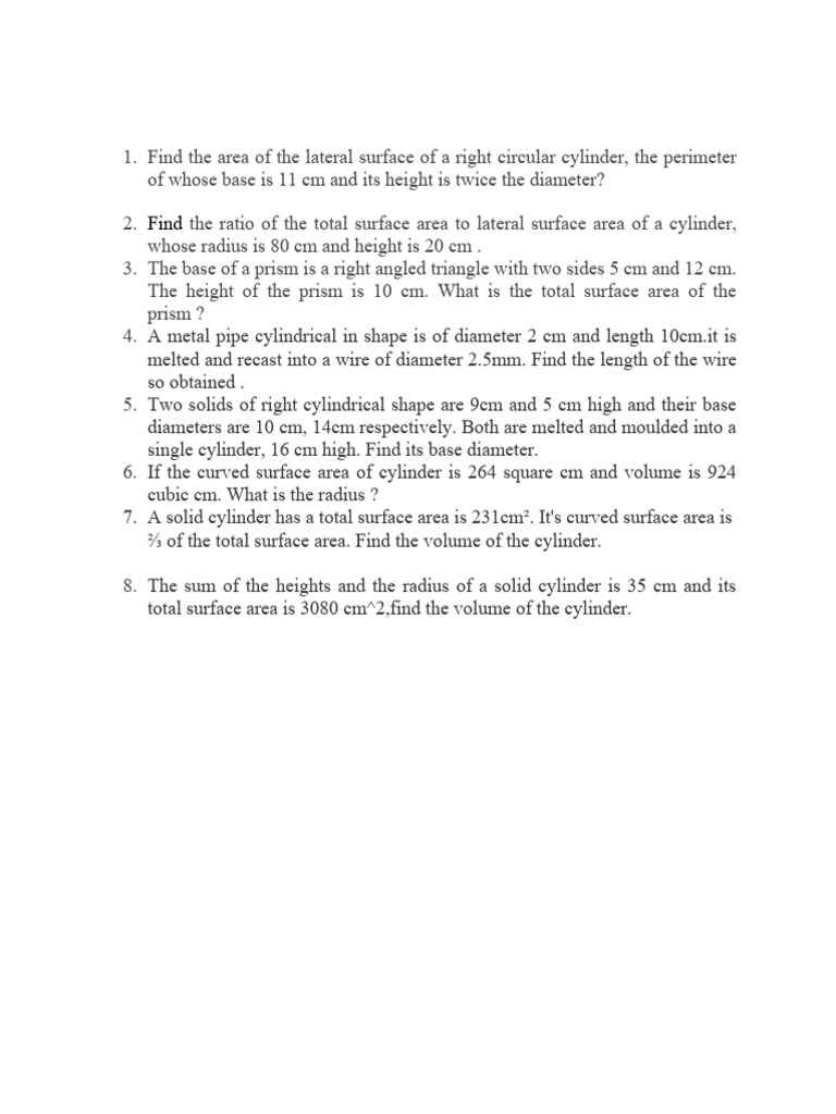 Cylinder and Prism Surface Area Problems | PDF