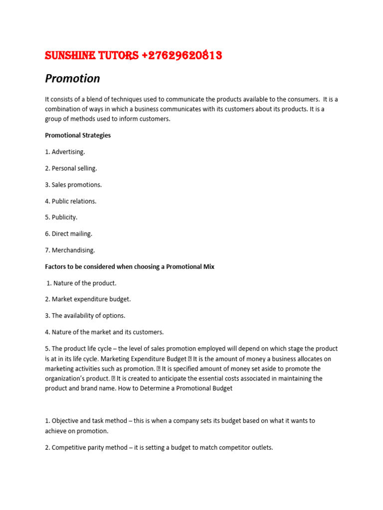 Marketing Mix Promotion PDF | PDF | Advertising | Sales