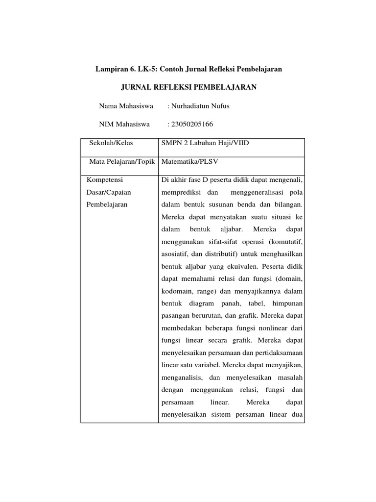 Jurnal Refleksi Pembelajaran Matematika | PDF | Karier & Perkembangan