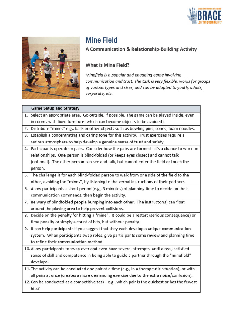 Minefield Team Building Activity Guide | PDF | Land Mine | Communication