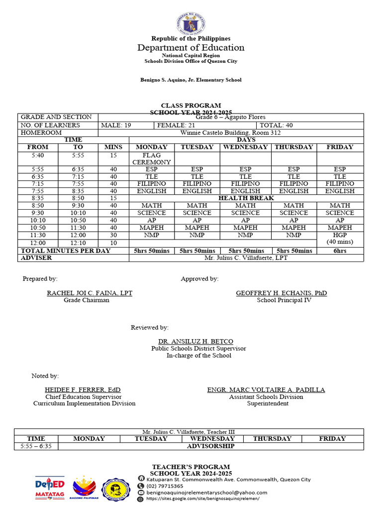 Grade 6 Class Program 2024-2025 | PDF | Government | Philippines