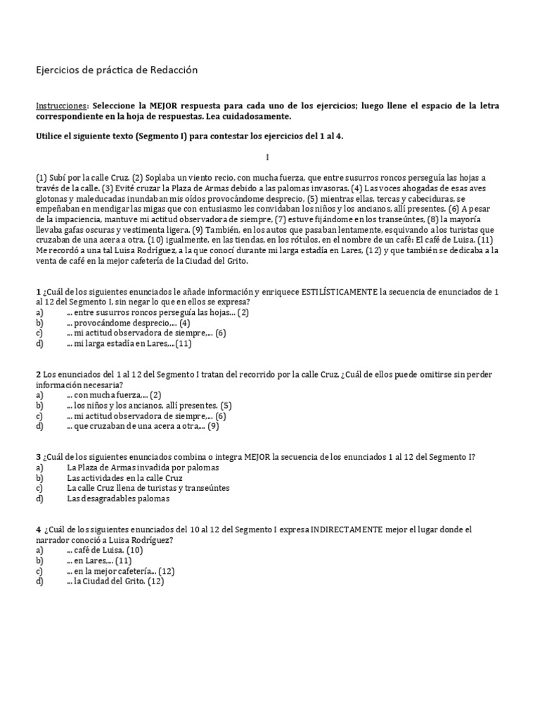 Ejercicios de Redacción y Análisis Textual | PDF