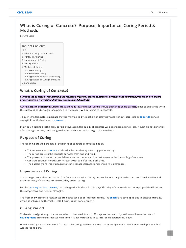 Importance and Methods of Concrete Curing | PDF | Concrete | Cement