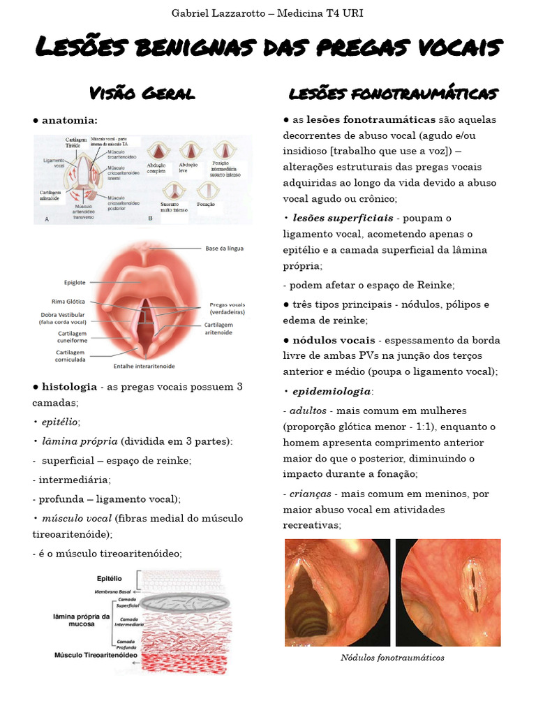 Lesões Benignas das Pregas Vocais | PDF | Laringe | Doença do refluxo ...