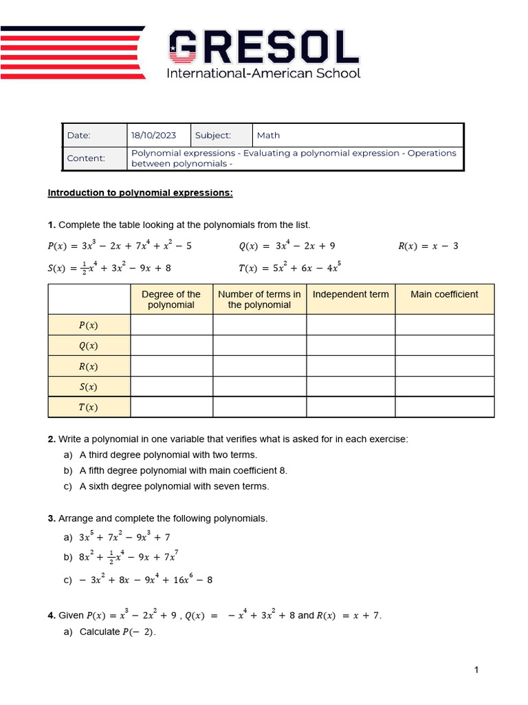Unit 2 - Polynomial Expressions | PDF | Factorization | Mathematics Of ...