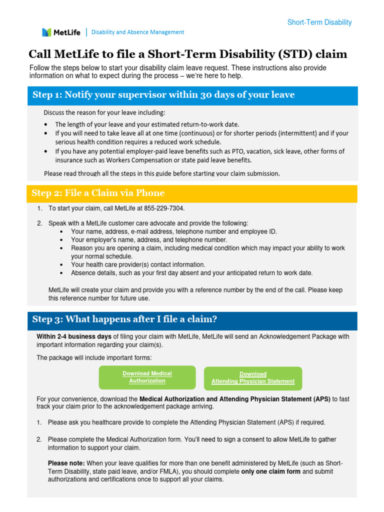 MetLife Disability Claim Process Guide | PDF | Met Life | Employment