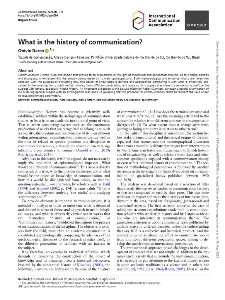 Communication History's Challenges | PDF | Communication | Methodology