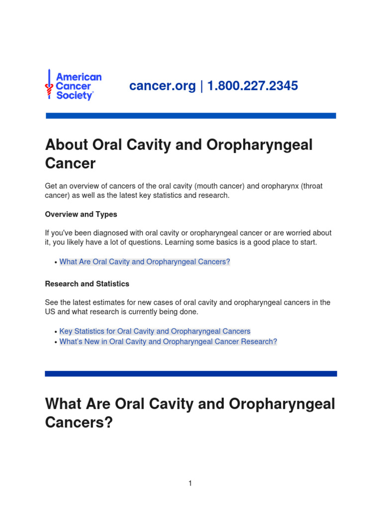 About Oral Cavity and Oropharyngeal Cancer | PDF | P53 | Head And Neck ...