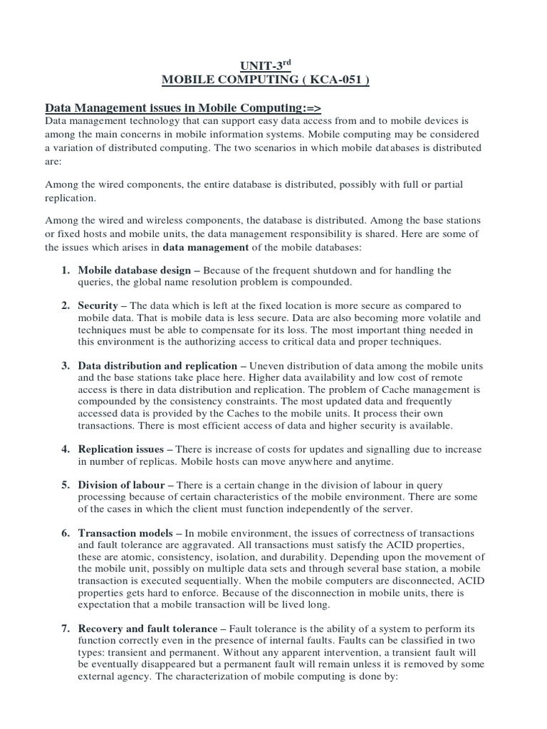 UNIT 3 Mob. Comp. | PDF | Replication (Computing) | Computer Network