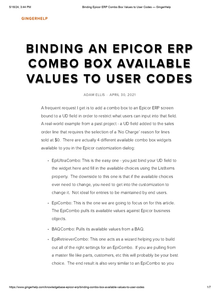 5 binding epicor erp combo box values to user codes gingerhelp pdf
