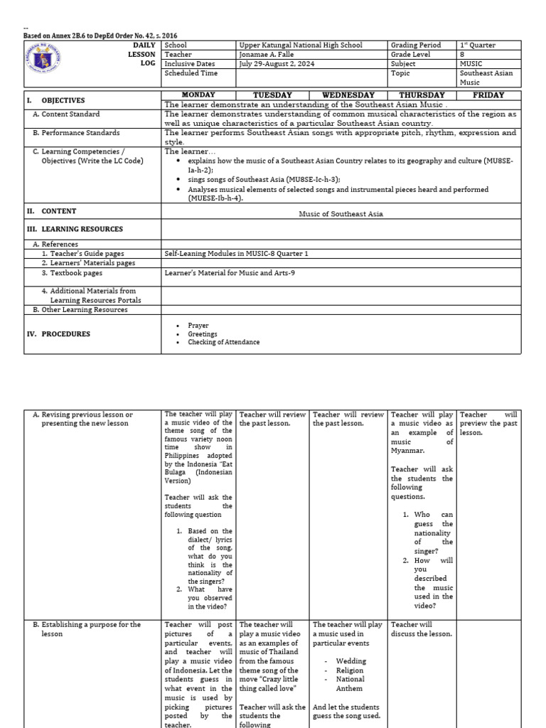 Dll in mapeh 8 pdf learning teachers