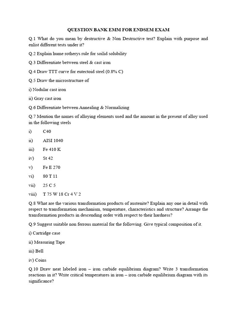 End Semester Exam Question Bank: EMM | PDF | Home & Garden | Science ...