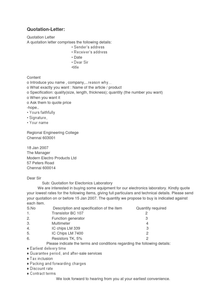Quotation Letter Format and Examples | PDF